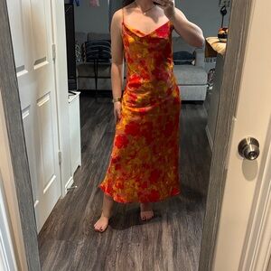 Dress Forum Red and Yellow Floral Midi Dress